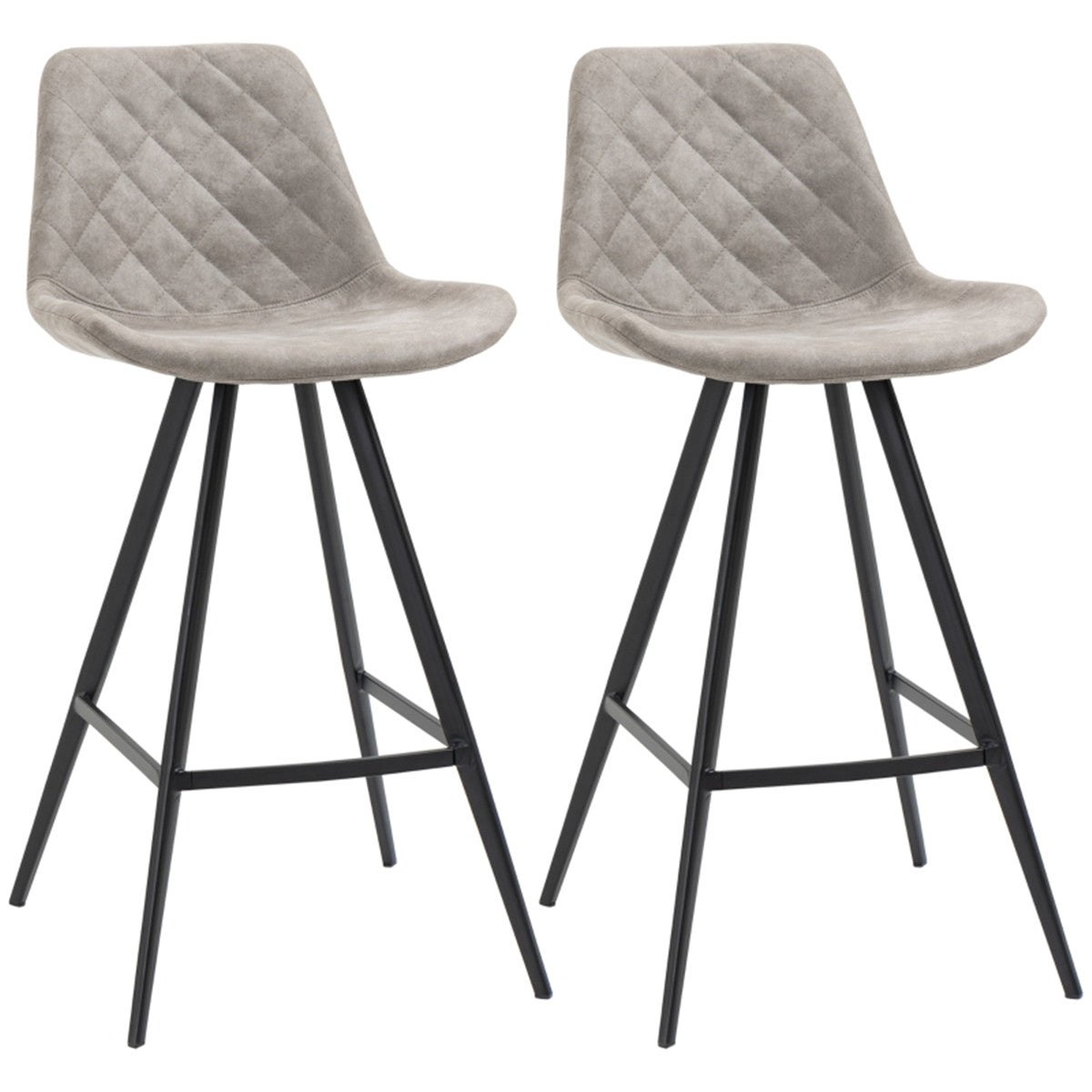 HOMCOM Set Of 2 Bar Stools Vintage, Kitchen Chair Stylish Grey