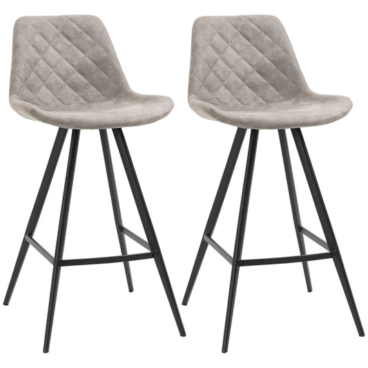 HOMCOM Set Of 2 Bar Stools Vintage, Kitchen Chair Stylish Grey
