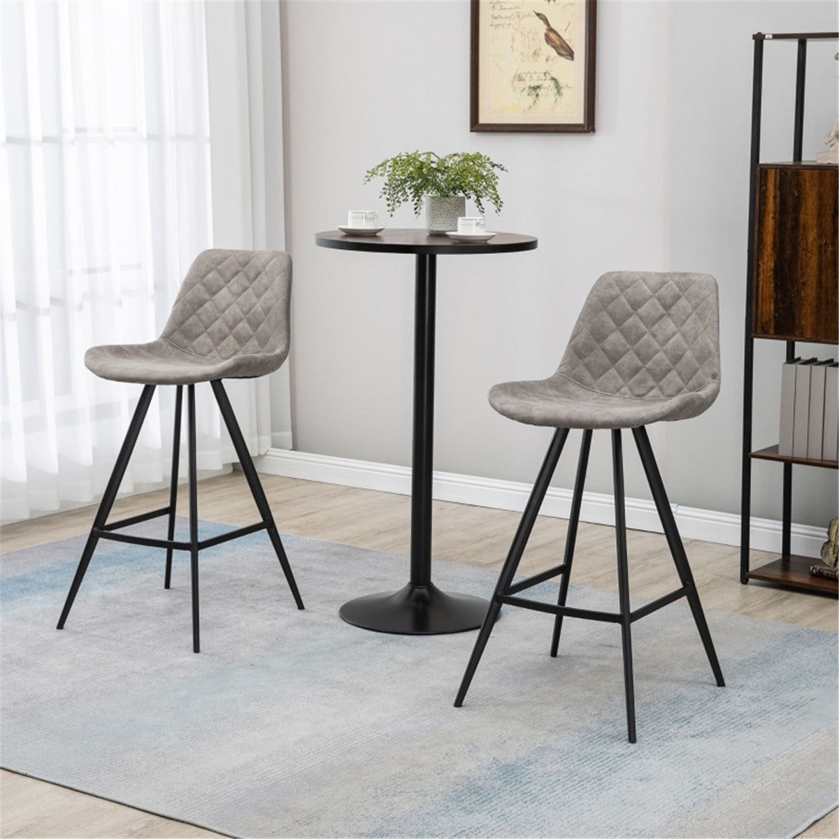 HOMCOM Set Of 2 Bar Stools Vintage, Kitchen Chair Stylish Grey