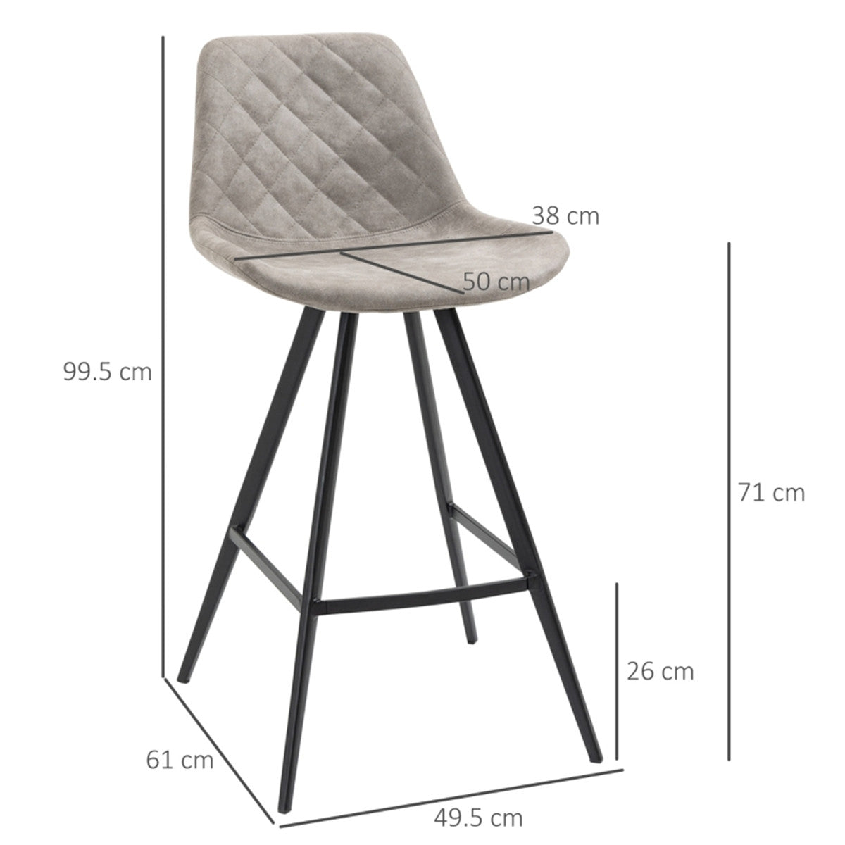HOMCOM Set Of 2 Bar Stools Vintage, Kitchen Chair Stylish Grey