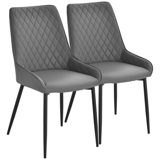 HOMCOM Set Of 2 Quilted PU Leather Dining Chairs, Executive Grey