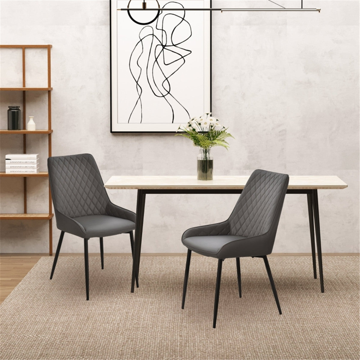 HOMCOM Set Of 2 Quilted PU Leather Dining Chairs, Executive Grey
