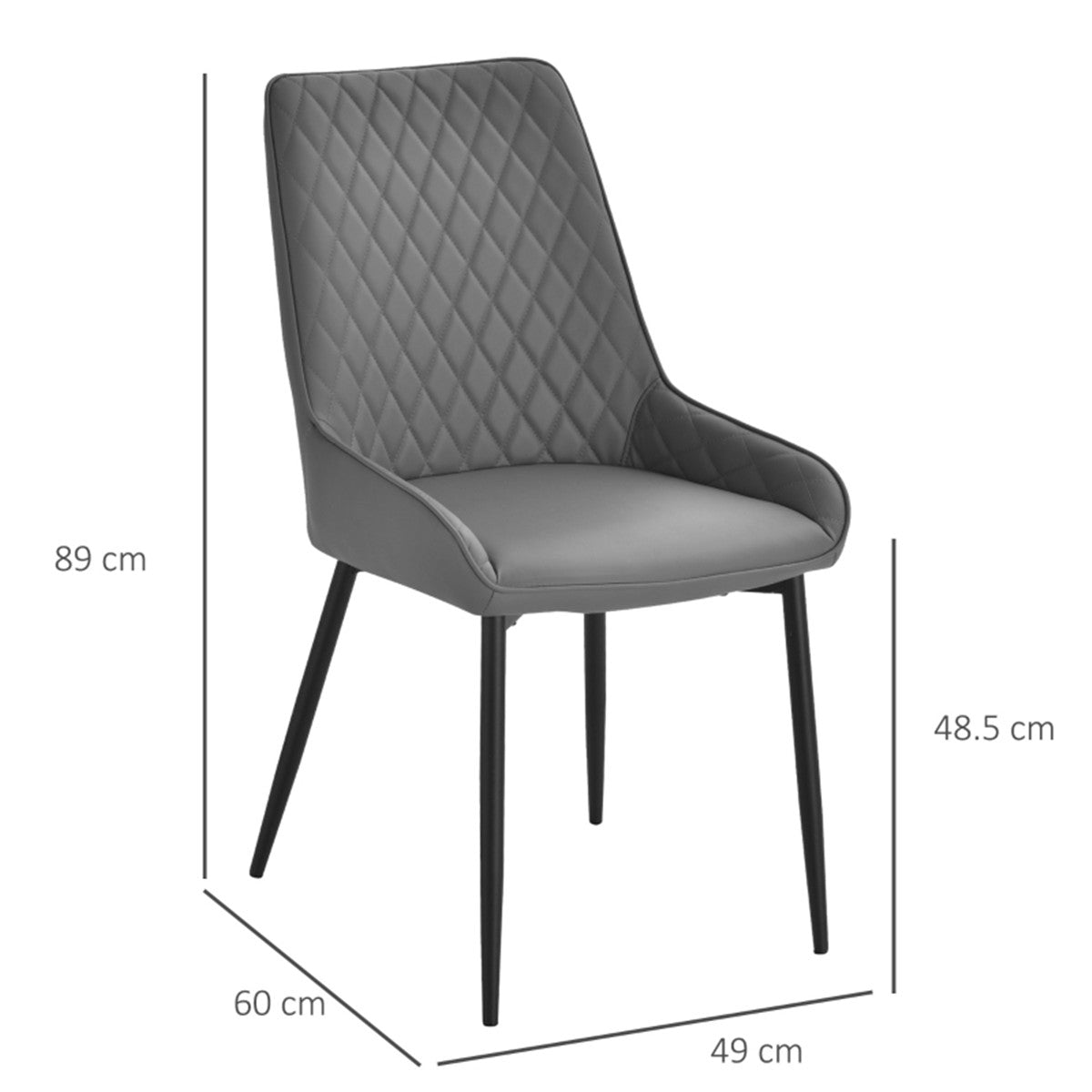 HOMCOM Set Of 2 Quilted PU Leather Dining Chairs, Executive Grey