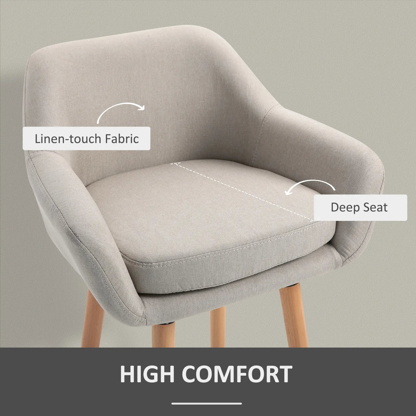 HOMCOM Set of 2 Bar Stools Modern Upholstered Seat Bar Chairs Beige