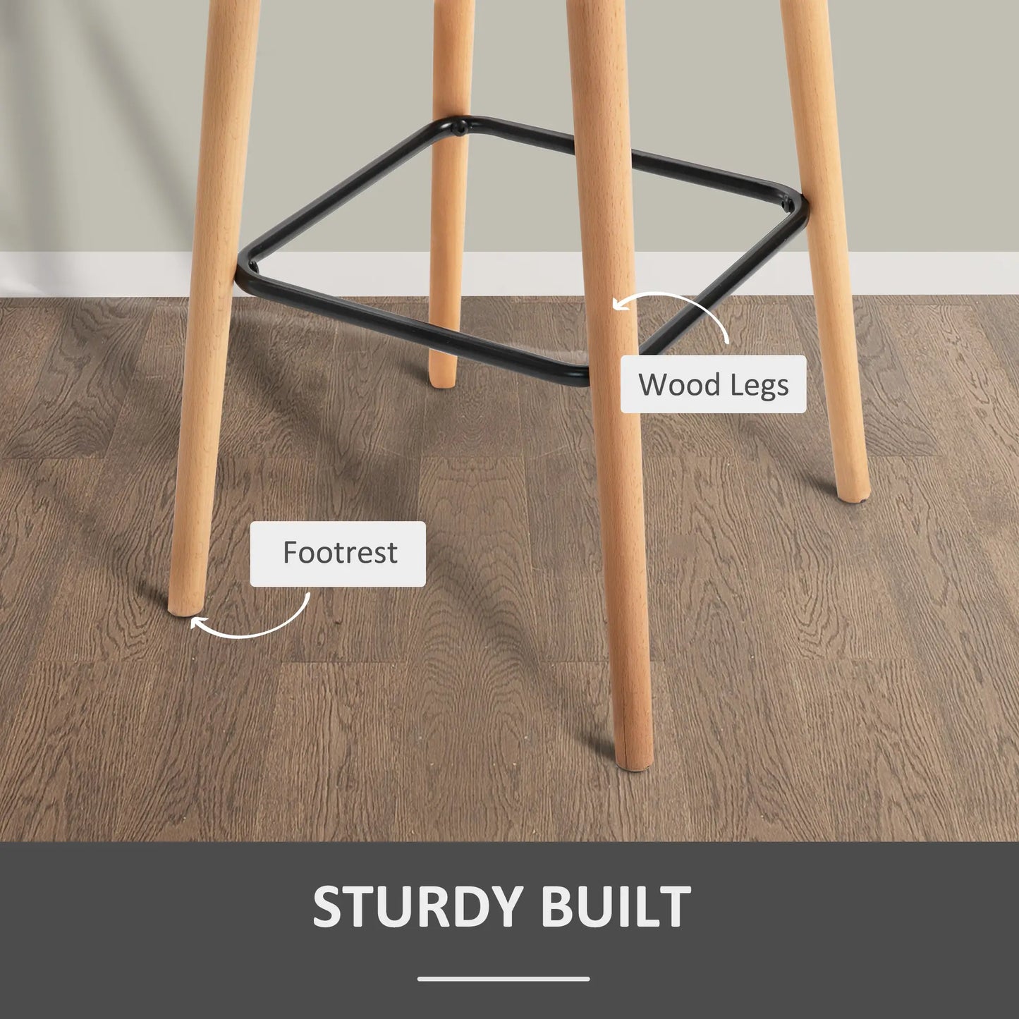HOMCOM Set of 2 Bar Stools Modern Upholstered Seat Bar Chairs Beige