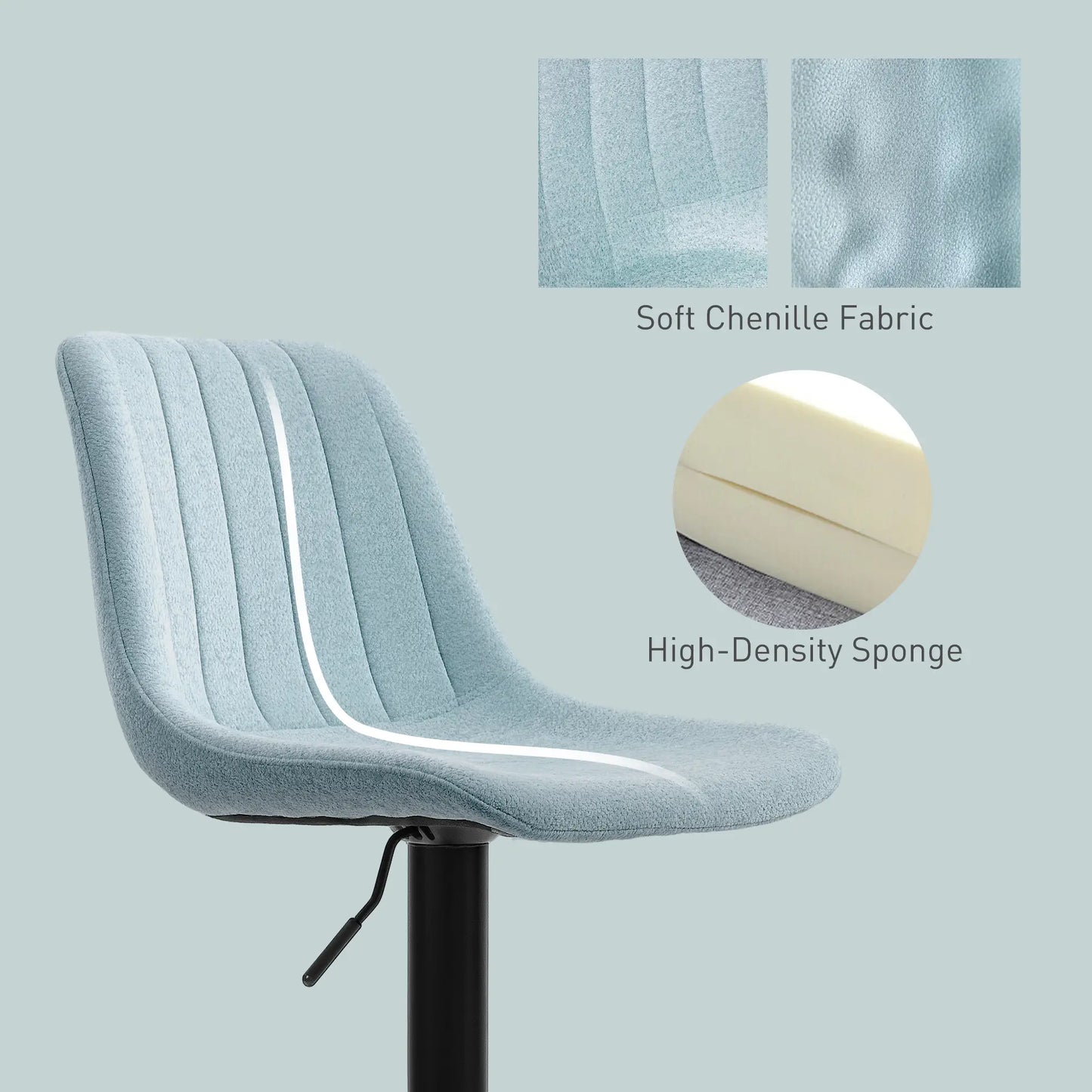 HOMCOM Set of Two Chenille-Feel Tub Bar Stools - Blue