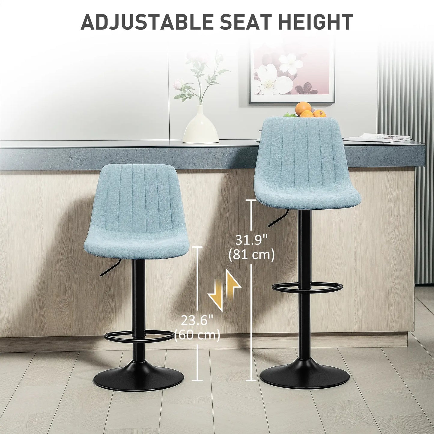 HOMCOM Set of Two Chenille-Feel Tub Bar Stools - Blue