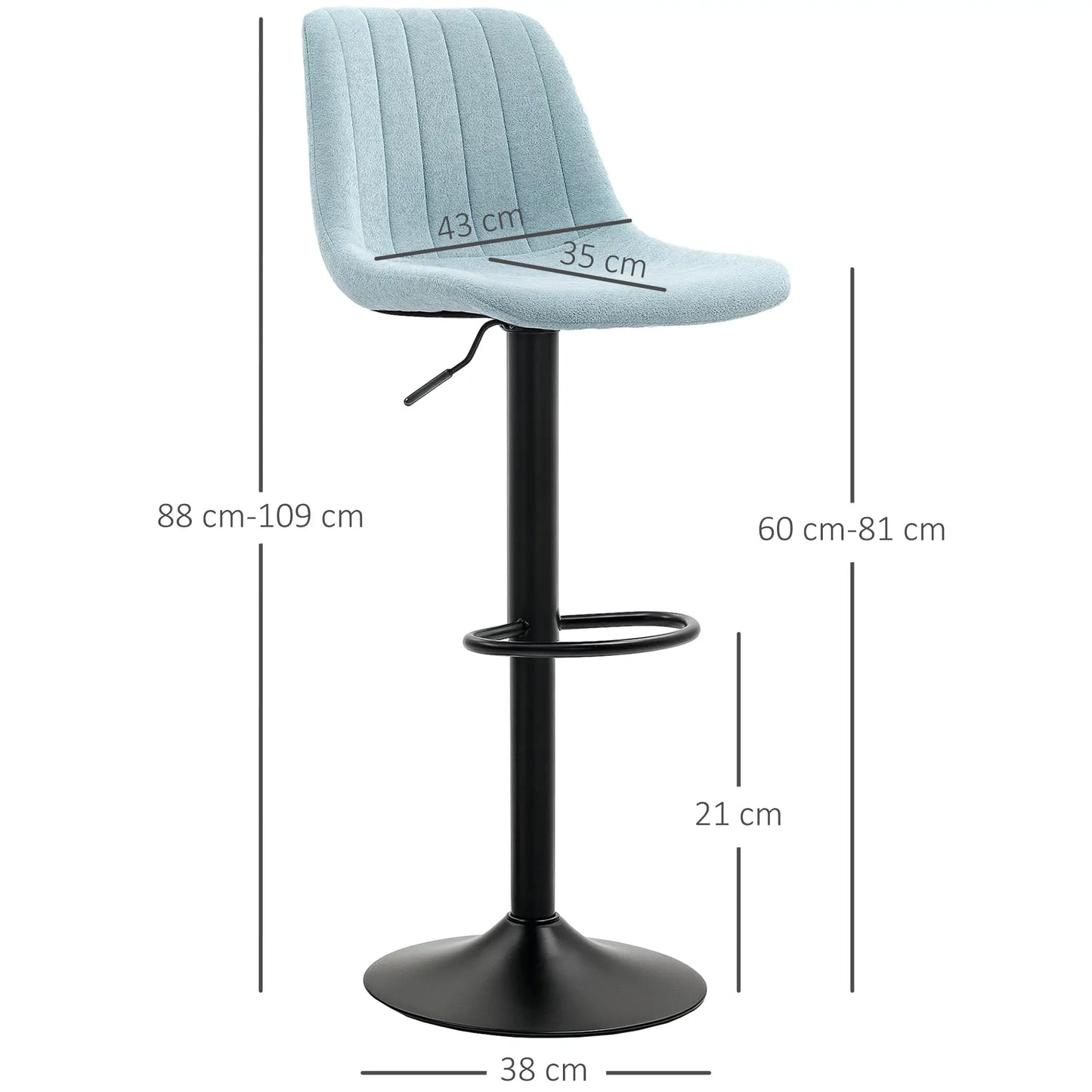 HOMCOM Set of Two Chenille-Feel Tub Bar Stools - Blue