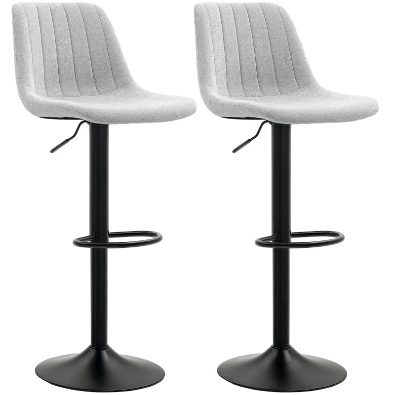 HOMCOM Set of Two Chenille-Feel Tub Bar Stools - Grey