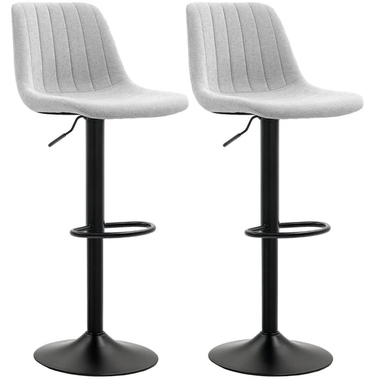 HOMCOM Set of Two Chenille-Feel Tub Bar Stools - Grey