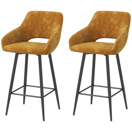 HOMCOM Set of Two Velvet-Feel Bar Stools - Brown
