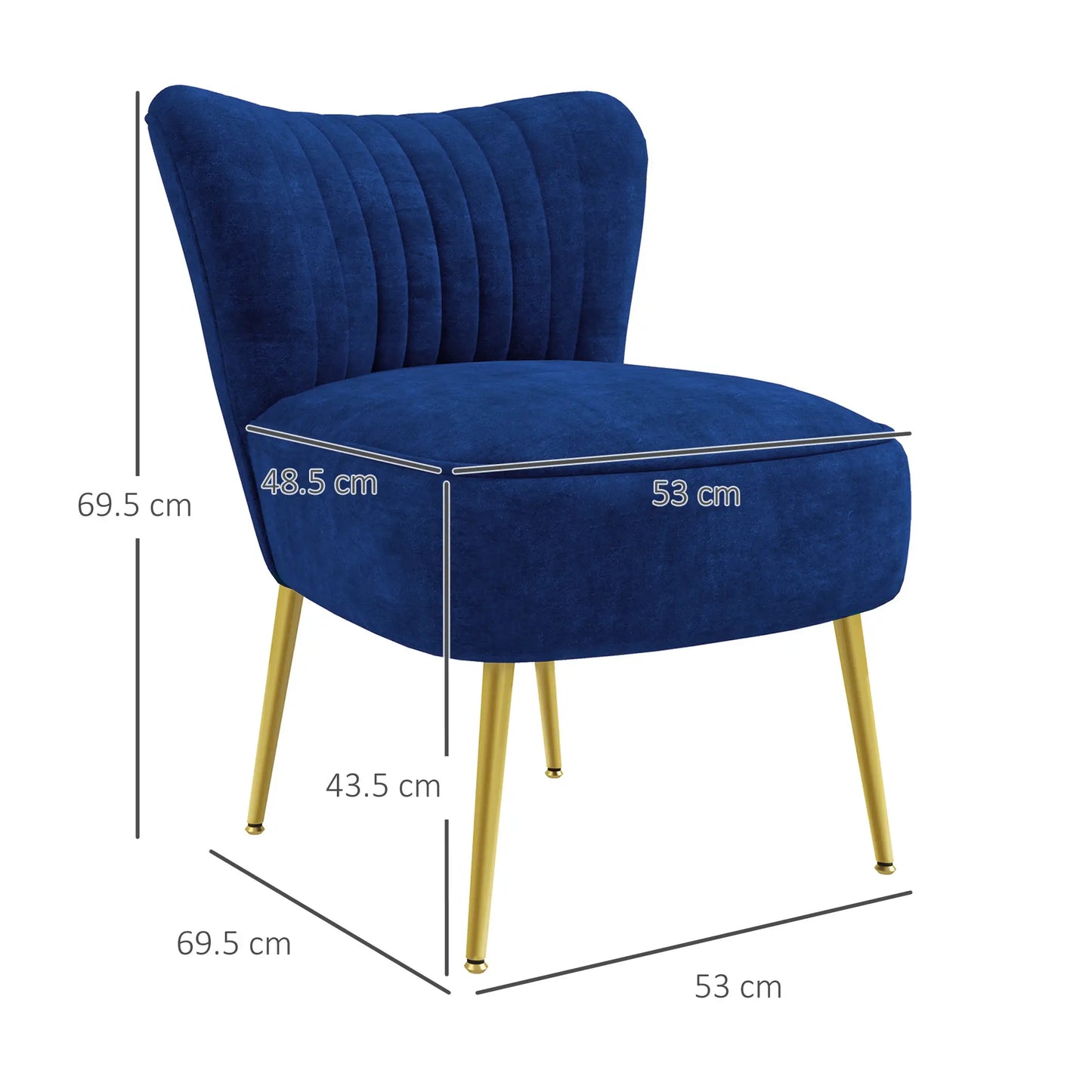 HOMCOM Velvet-Feel Tub Accent Chair - Dark Blue measurements 