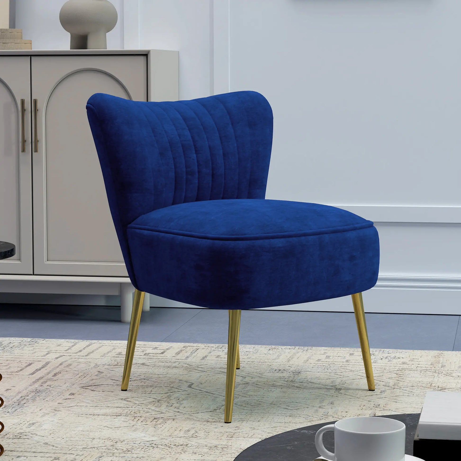 HOMCOM Velvet-Feel Tub Accent Chair - Dark Blue side view