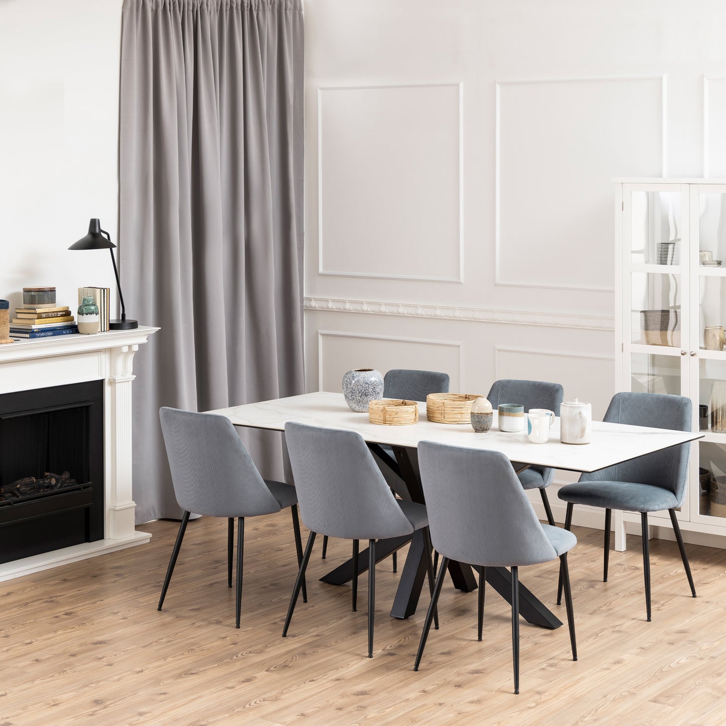 Ines Dining Chair in Grey Corduroy - Set of 4