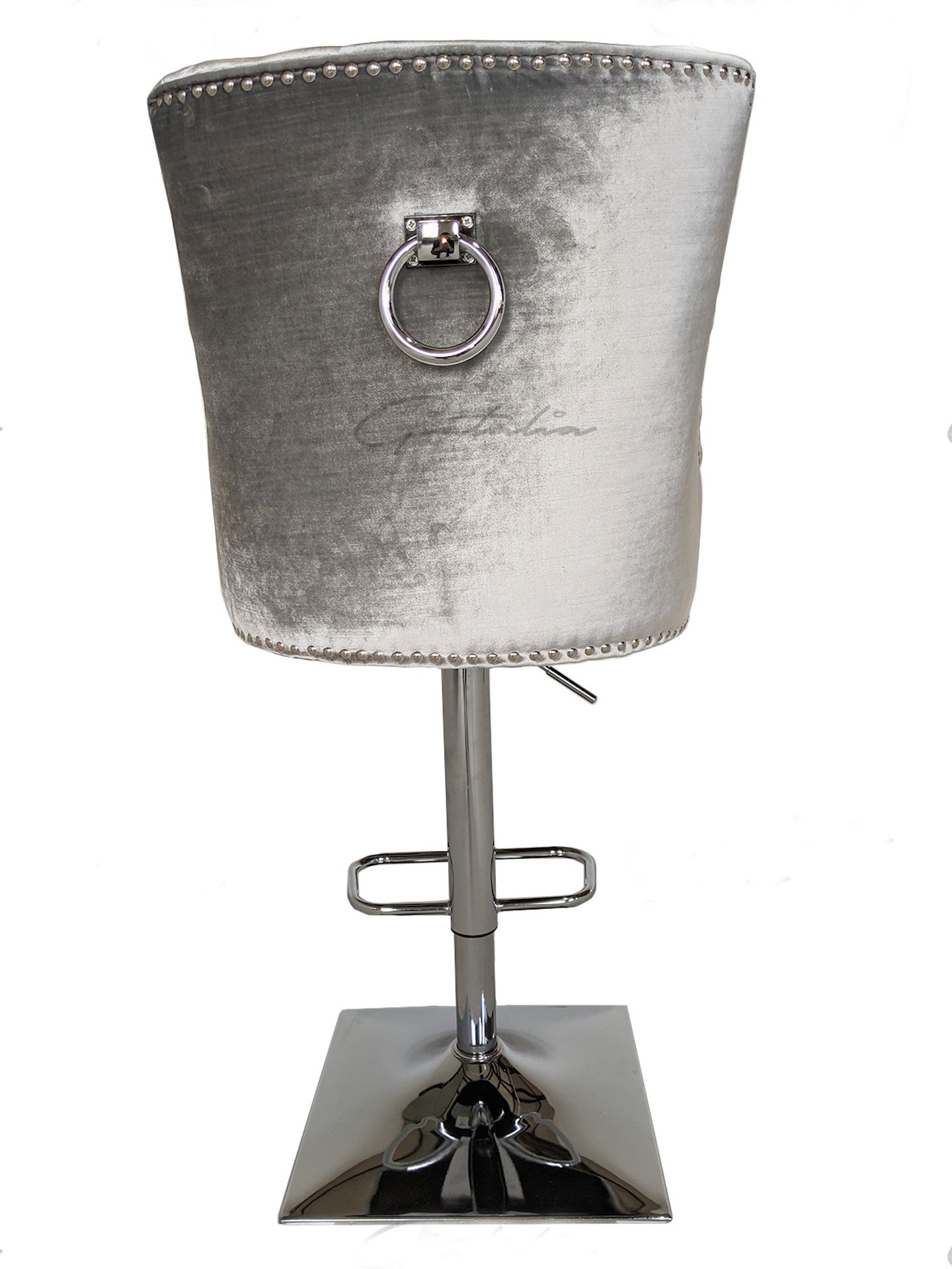 Knightsbridge Knocker Barstool - Diamond Tufted Back & Round Knocker - Light Grey