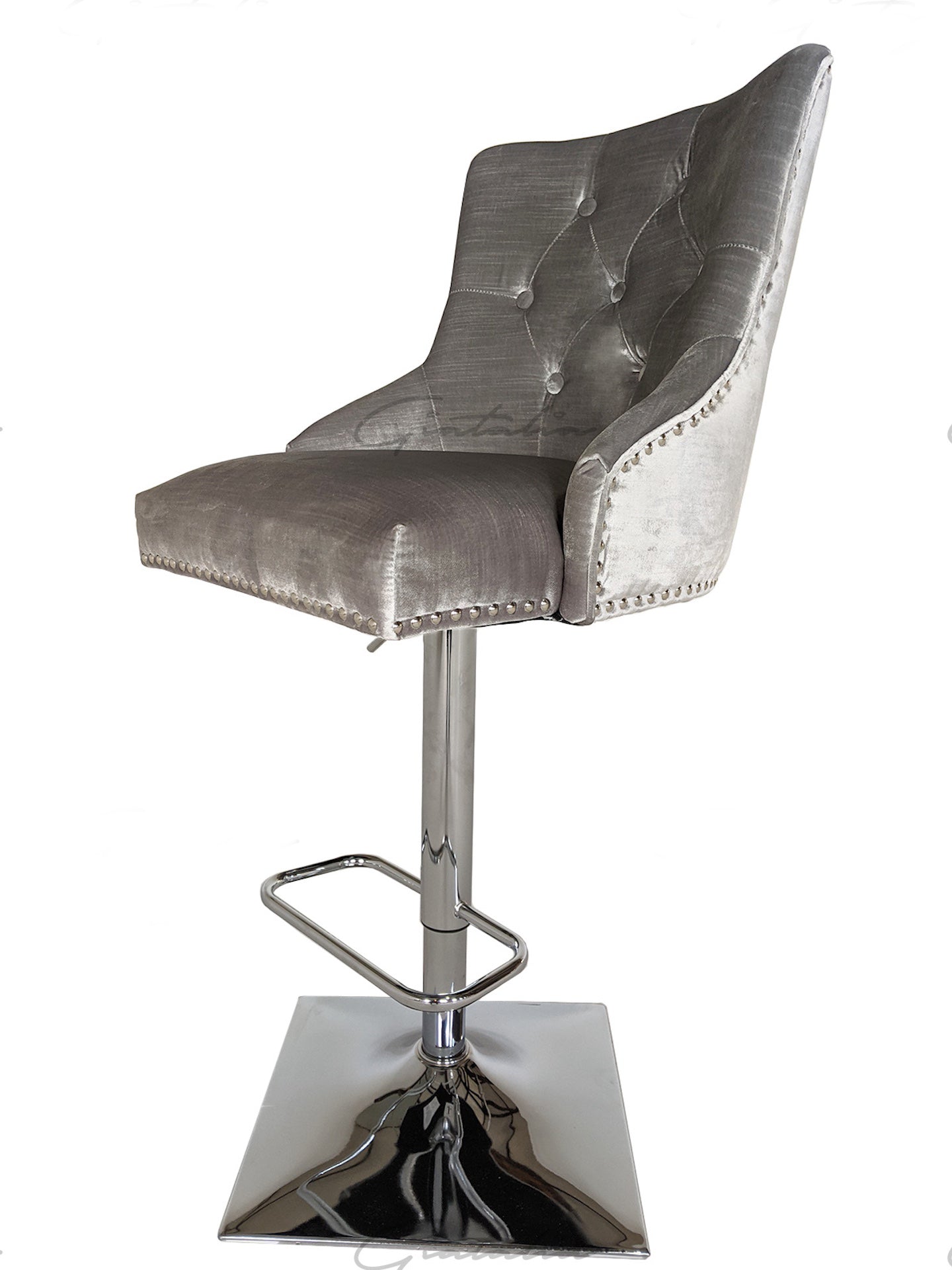 Knightsbridge Knocker Barstool - Diamond Tufted Back & Round Knocker - Light Grey