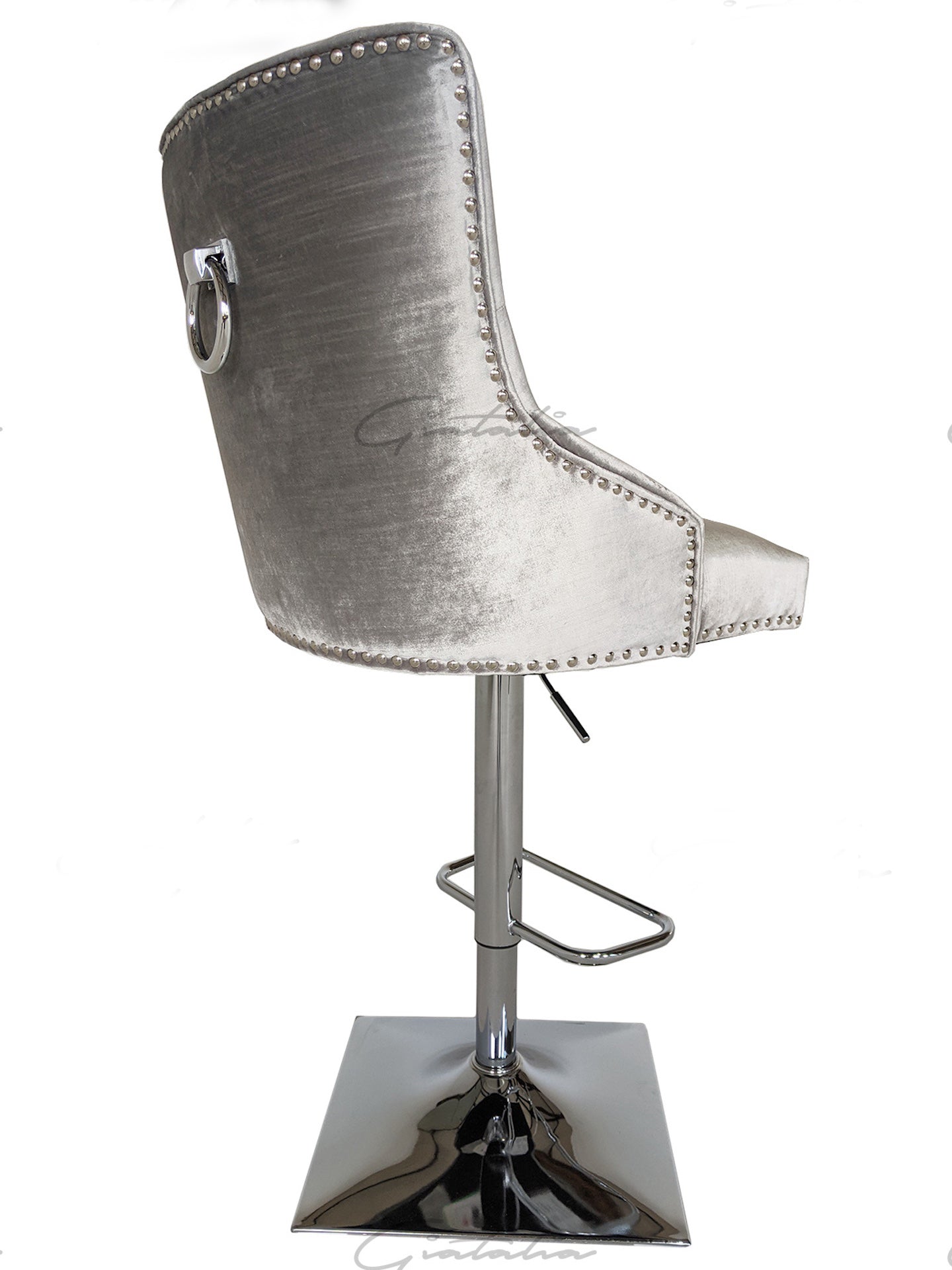 Knightsbridge Knocker Barstool - Diamond Tufted Back & Round Knocker - Light Grey