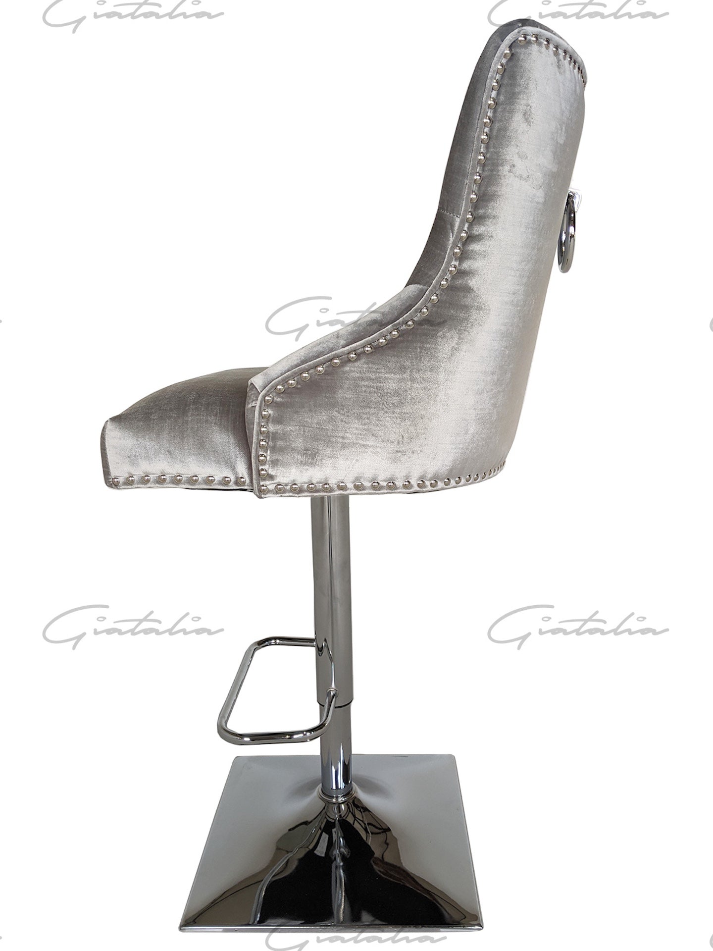 Knightsbridge Knocker Barstool - Diamond Tufted Back & Round Knocker - Light Grey