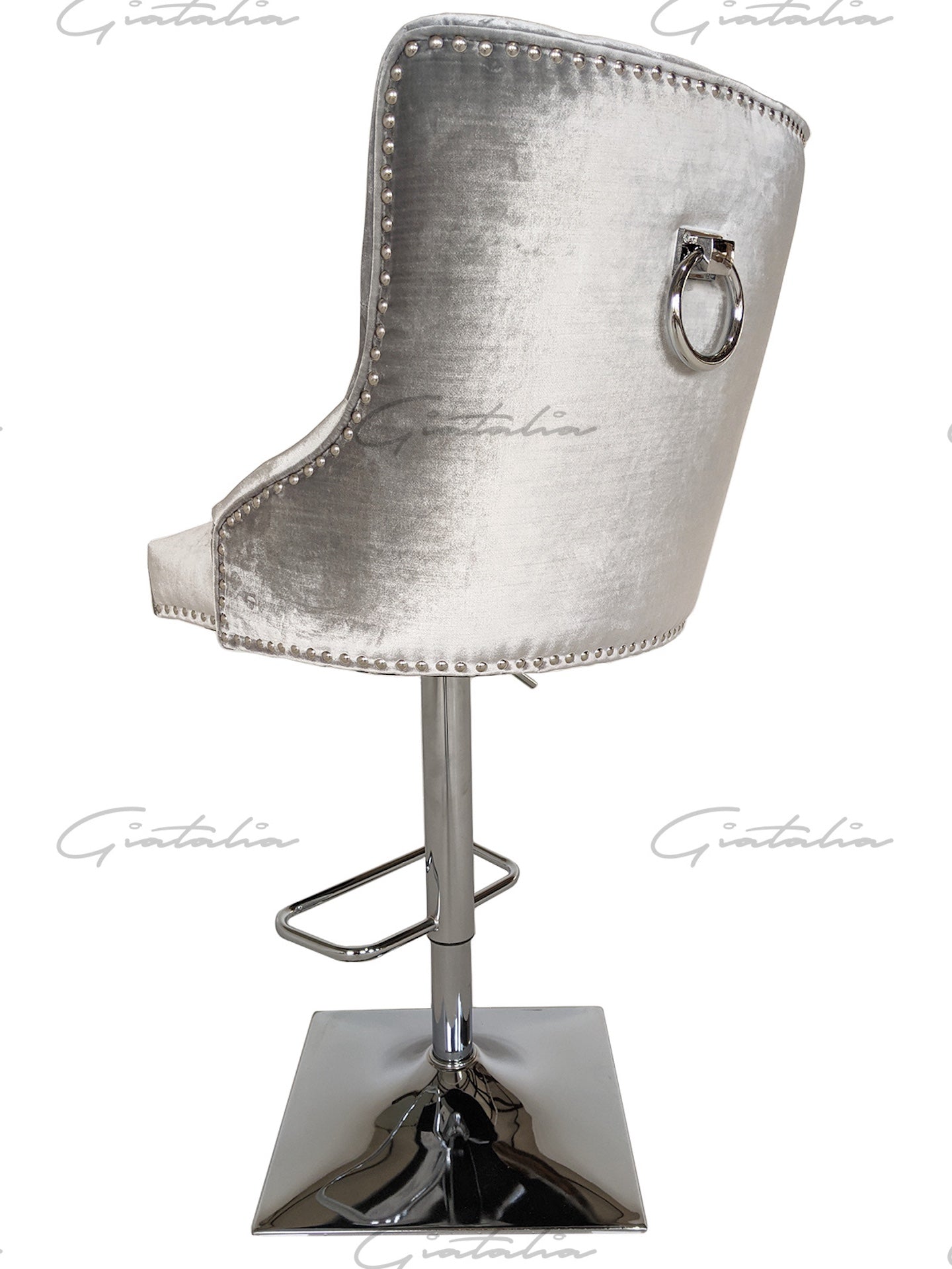 Knightsbridge Knocker Barstool - Diamond Tufted Back & Round Knocker - Light Grey