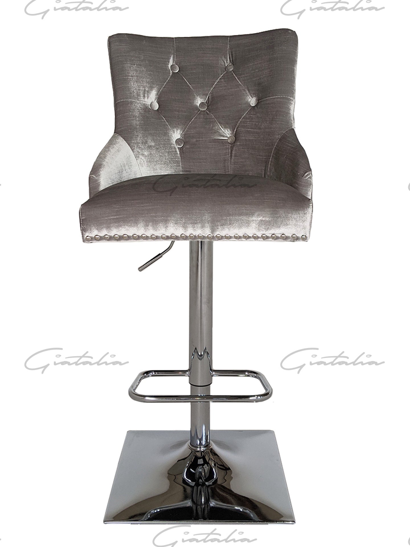Knightsbridge Knocker Barstool - Diamond Tufted Back & Round Knocker - Light Grey